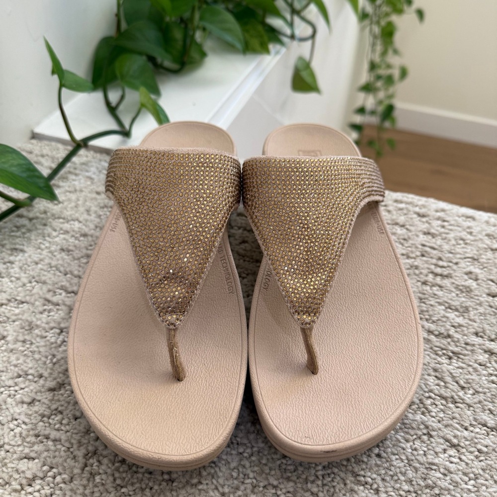 FitFlop LOTTIE CRYSTAL‎ Thong TOE POST Sandals WOMEN 8 COMFORT ARTISAN GOLD